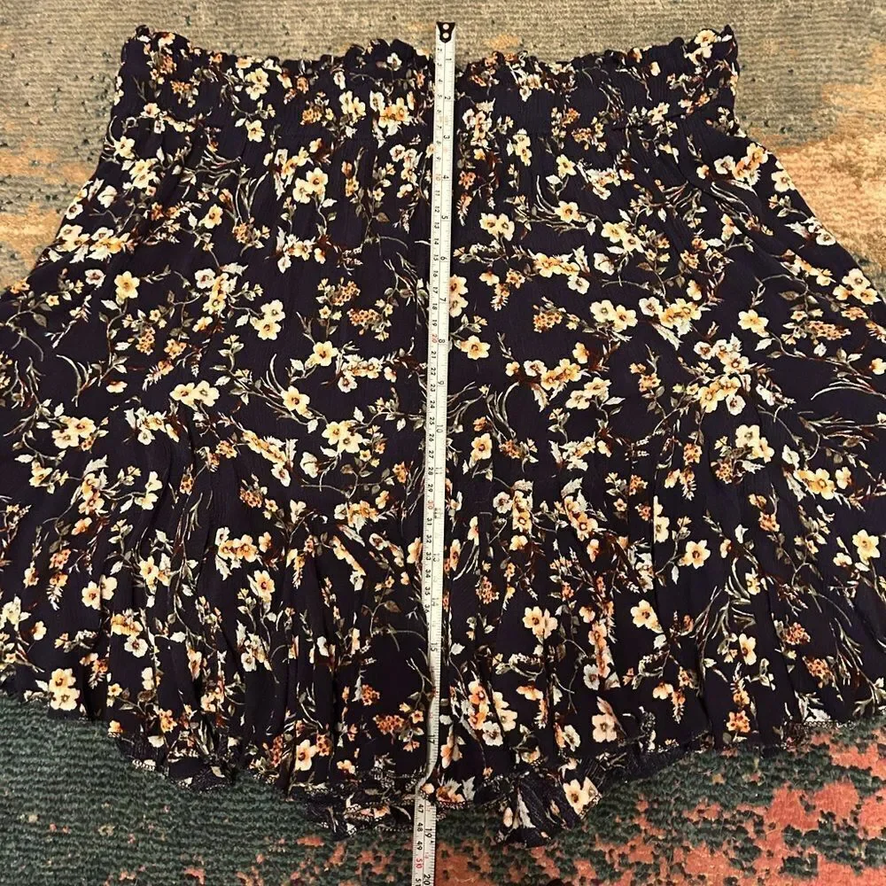 White Birch Floral Skater Skirt - navy blue